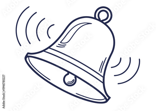 A detailed illustration of a bell with sound waves emanating from it isolated on transparent background, isolated on white background, Vector