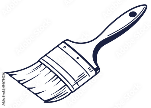A close-up view of a paintbrush with blue bristles and a wooden handle isolated on transparent background, isolated on white background, Vector