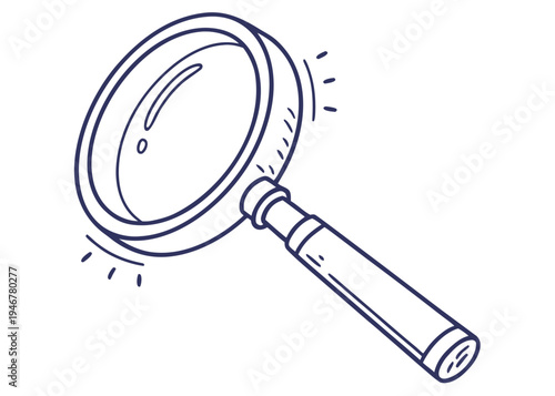 A magnifying glass with a handle and a circular lens used for close-up inspection. isolated on transparent background, isolated on white background, Vector