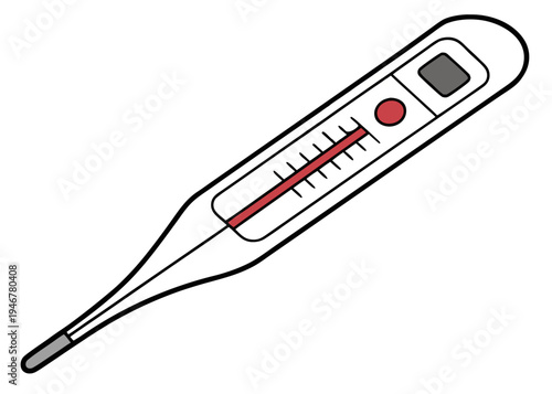 A close-up view of a digital thermometer with a red and white color scheme isolated on transparent background, isolated on white background, Vector