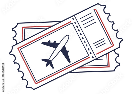 Three airline tickets with a plane illustration on a white background isolated on transparent background, isolated on white background, Vector