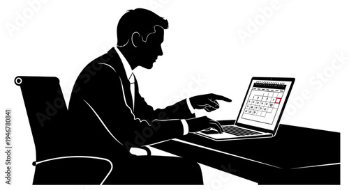 Businessman working on laptop with calendar, planning schedule, business meeting, deadline concept