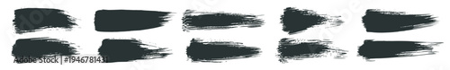 Black paint brush stroke collection with grunge ink texture vector design elements on transparent background
