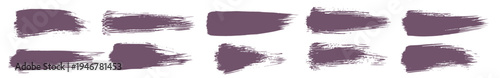 purple paint brush stroke collection, grunge ink brushstroke textures and abstract paint smear stripes for design elements isolated on transparent background