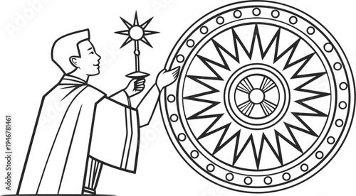 Catholic priest holding monstrance and ostensorium clergy