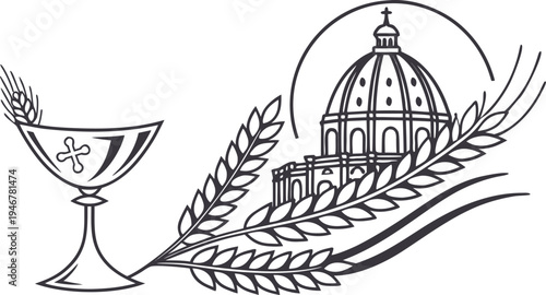 Vatican City Corpus Domini with sacred chalice wheat and basilica