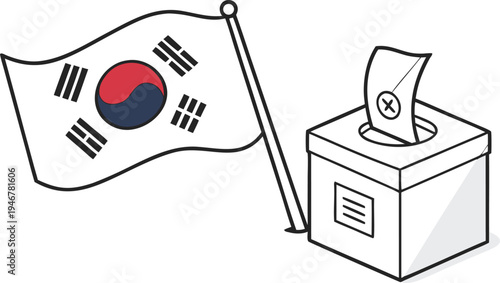 South korea flag beside ballot box with paper voting election