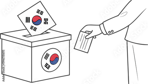 South Korean flag ballot box with hand casting vote voting civic participation