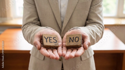 Businessman holds two blocks: 