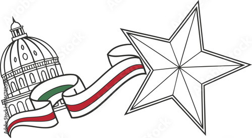 Italian republic day patriotic with star and italian flag ribbon italian architecture