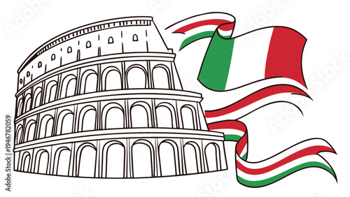 Italy Republic Day with Colosseum and Italian flag Rome
