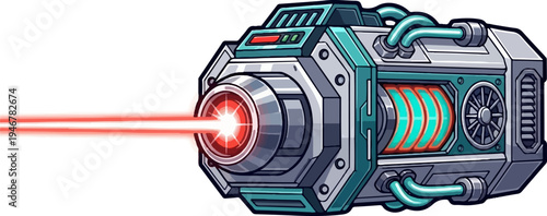 A futuristic sci-fi weapon with a red laser beam