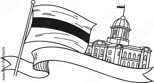 Foto Estonian flag day with national flag and Toompea Castle black and white