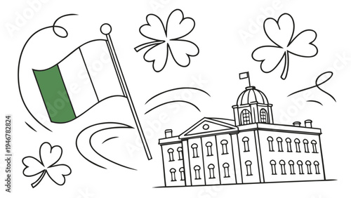 Ireland June bank holiday celebration with flag and shamrocks Irish flag