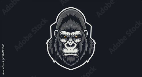 Ferocious primate portrait with intense yellow eyes and detailed fur texture