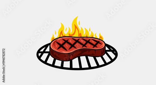 Sizzling steak grilled to perfection over roaring flames on a barbecue grate