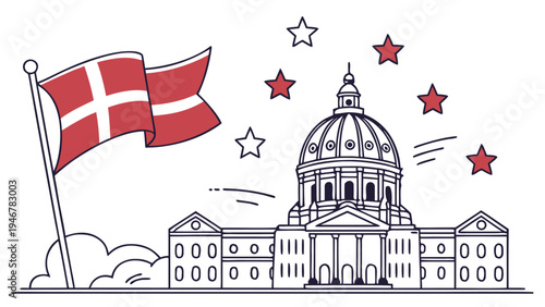 Denmark constitution day celebration concept with flag and building red and white