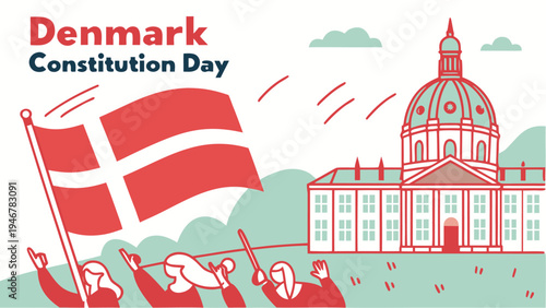 Denmark Constitution Day celebration with flag and parliament building
