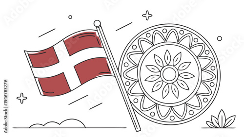 Danish constitution day patriotic with flag and floral pattern danish flag denmark