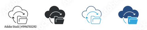 Cloud file sync icon set. Online storage and data synchronization concept. Vector illustration.