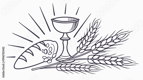 Corpus Christi religious symbol with bread wheat and chalice