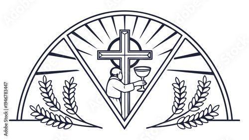 Corpus Domini Catholic celebration emblem with cross priest chalice