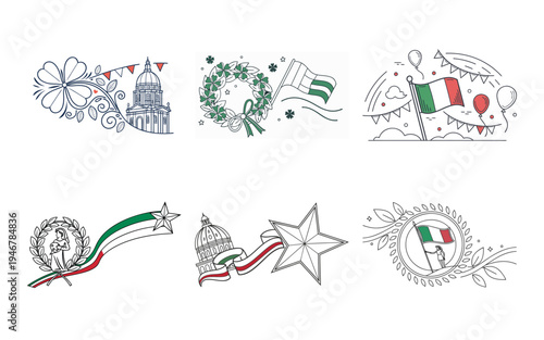 Italian republic day with flags and landmarks italy italian flag rome