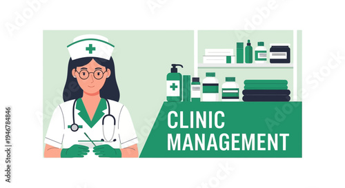 Medical Professional Standing Front of Clinic Management Display Vector Illustration