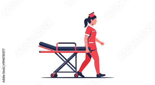 Medical Professional Transporting Patient Gurney in a Simple And Artistic Flat Illustration