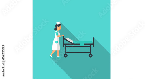 Medical Professional Transporting Patient On Gurney With Flat Design Style On Turquoise Background