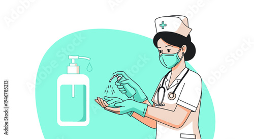 Medical Professional Using Sanitizer: A Healthcare Worker Sanitizing Hands, Hygiene, Sanitation