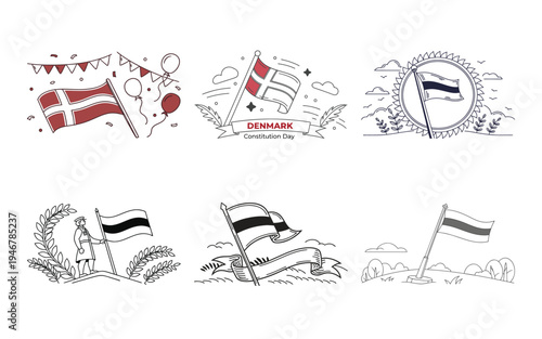 Denmark constitution day flags and black and white red and white