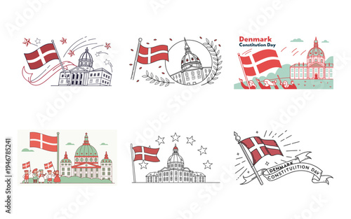 Danish landmarks and flags in various denmark danish flag buildings