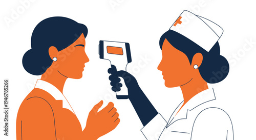 Medical Professional Screening with Infrared Thermometer in Healthcare Setting