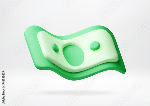 Green bank note 3d icon. Floating paper currency bill for financial technology. Digital payment and economy concept design element for creative business application interface. Vector illustration