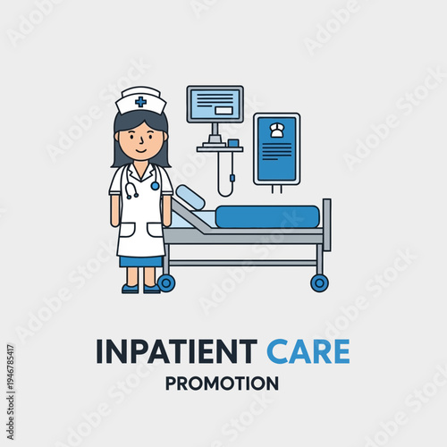 Medical Professional Standing Beside Hospital Bed with Monitoring Equipment Illustration