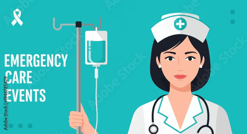 Medical Professional Standing Beside Intravenous Drip During Emergency Treatment Events Illustration