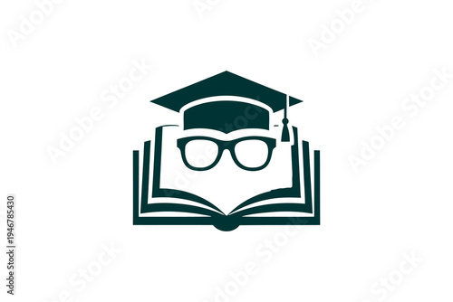 Graduation academic logo with book glasses.