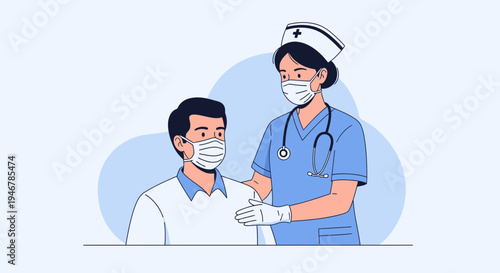 Medical Professional Wearing Mask Caring for Patient, Offering Support and Showing Empathy