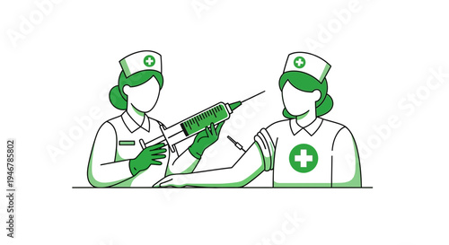 Medical Professionals Administering An Injection With Green Accents In Modern Style
