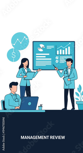 Medical Professionals Analyze Financial Data During A Strategic Business Review Presentation