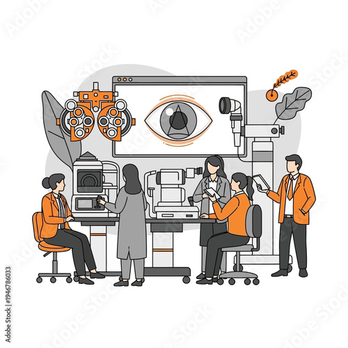 Medical Professionals Collaborating in an Ophthalmology Clinic: Visual Assessment and Treatment