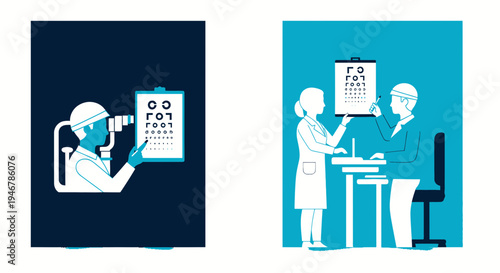 Medical Professionals Assessing Visual Acuity With Patient Examination and Eye Test Charts