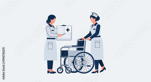 Medical Professionals Assisting Patient With Wheelchair For Healthcare Assistance Illustration