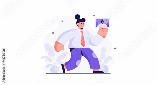 A person in purple pants and a white shirt walks, holding a phone