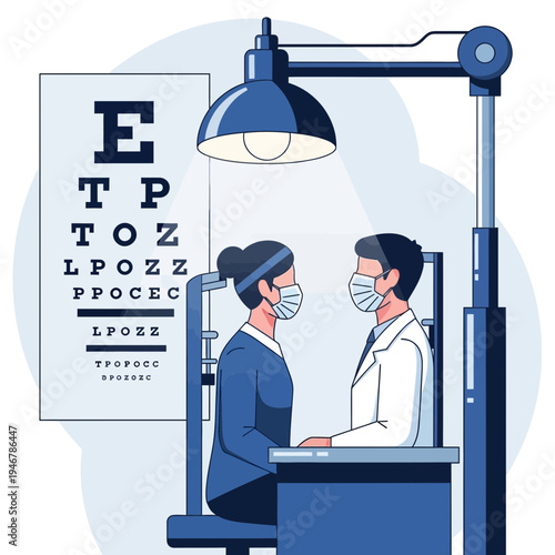 Medical Professionals Conducting Eye Examination During Pandemic Utilizing Protective Measures