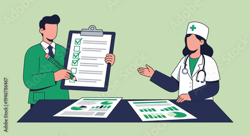 Medical Professionals Collaborating and Analyzing Data for a Patient's Health Assessment