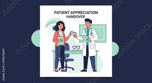 Medical Professionals Collaborating and Exchanging Eyeglasses in Healthcare Setting