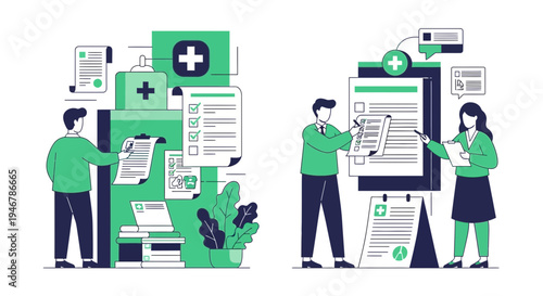 Medical Professionals Collaborating And Reviewing Data On Healthcare Processes