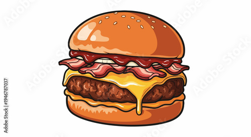 Juicy double cheeseburger with bacon, dripping cheese, and a toasted bun